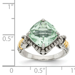 Shey Couture Sterling Silver with 14K Accent Antiqued Cushion Green Quartz Cushion Ring