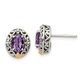 Shey Couture Sterling Silver with 14K Accent Antiqued Oval Amethyst Post Earrings