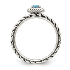 Shey Couture Sterling Silver with 14K Accent Antiqued Emerald-cut Light Swiss Blue Topaz Ring