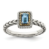 Shey Couture Sterling Silver with 14K Accent Antiqued Emerald-cut Light Swiss Blue Topaz Ring