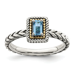 Shey Couture Sterling Silver with 14K Accent Antiqued Emerald-cut Light Swiss Blue Topaz Ring