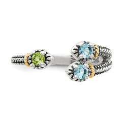 Shey Couture Sterling Silver with 14K Accent Antiqued .22Round Light Swiss Blue Topaz and .12Round Peridot Ring