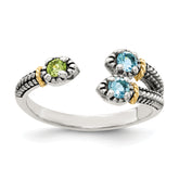 Shey Couture Sterling Silver with 14K Accent Antiqued .22Round Light Swiss Blue Topaz and .12Round Peridot Ring