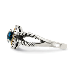 Shey Couture Sterling Silver with 14K Accent Antiqued Round London Blue Topaz Ring