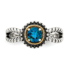 Shey Couture Sterling Silver with 14K Accent Antiqued Round London Blue Topaz Ring