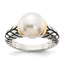 Shey Couture Sterling Silver with 14K Accent Antiqued 10mm Button Freshwater Cultured Pearl Ring