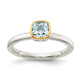 Shey Couture Sterling Silver Rhodium-plated with 14K Accent Polished Cushion-cut Aquamarine Ring