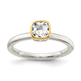 Shey Couture Sterling Silver Rhodium-plated with 14K Accent Polished Cushion-cut White Topaz Ring