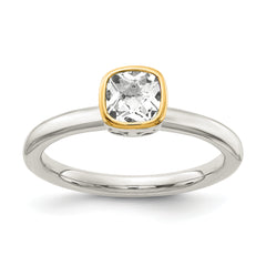 Shey Couture Sterling Silver Rhodium-plated with 14K Accent Polished Cushion-cut White Topaz Ring