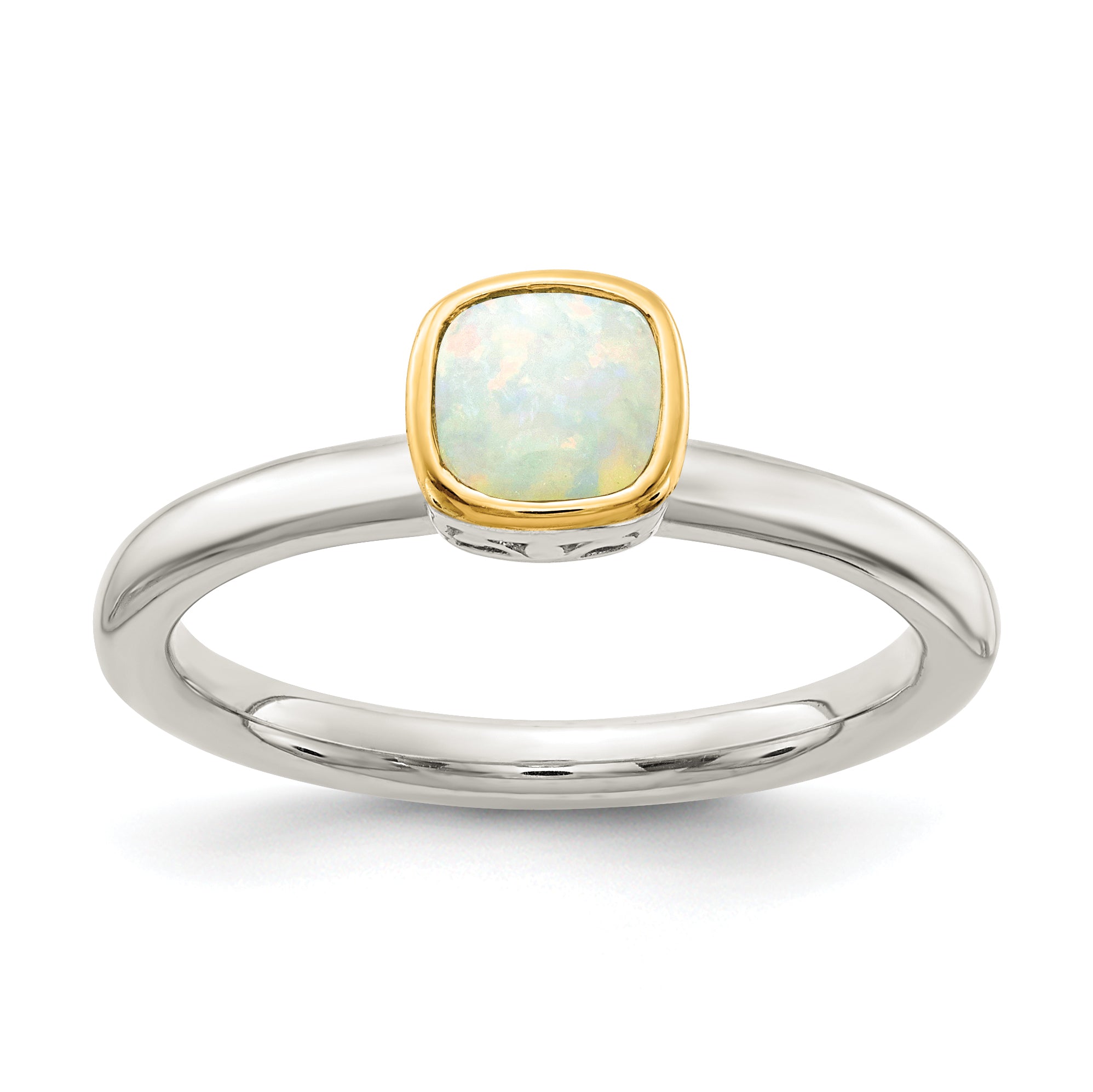 Shey Couture Sterling Silver Rhodium-plated with 14K Accent Polished Cushion-cut Milky Opal Ring