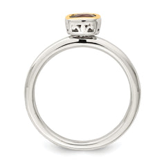 Shey Couture Sterling Silver Rhodium-plated with 14K Accent Polished Cushion-cut Garnet Ring