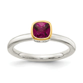 Shey Couture Sterling Silver Rhodium-plated with 14K Accent Polished Cushion-cut Rhodolite Garnet Ring