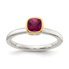 Shey Couture Sterling Silver Rhodium-plated with 14K Accent Polished Cushion-cut Rhodolite Garnet Ring