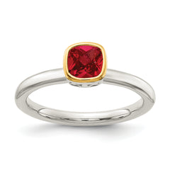 Shey Couture Sterling Silver Rhodium-plated with 14K Accent Polished Cushion-cut Created Ruby Ring