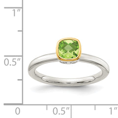 Shey Couture Sterling Silver Rhodium-plated with 14K Accent Polished Cushion-cut Peridot Ring