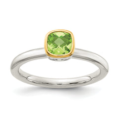 Shey Couture Sterling Silver Rhodium-plated with 14K Accent Polished Cushion-cut Peridot Ring