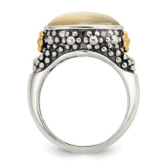 Shey Couture Sterling Silver with 14K Accent Antiqued Floral Oval Mother Of Pearl Ring