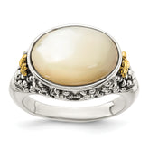Shey Couture Sterling Silver with 14K Accent Antiqued Floral Oval Mother Of Pearl Ring
