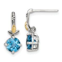 Shey Couture Sterling Silver with 14K Accent Antiqued Round Light Swiss Blue Topaz Post Earrings
