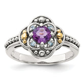 Shey Couture Sterling Silver with 14k Accent Antiqued .41 Amethyst / .09Swiss Blue Topaz Ring