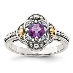 Shey Couture Sterling Silver with 14k Accent Antiqued .41 Amethyst / .09Swiss Blue Topaz Ring