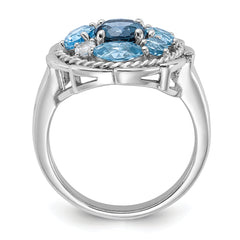 Shey Couture Sterling Silver Rhodium-plated with 14k Accent 1.36 Swiss Blue Topaz / 1.05 London Blue Topaz / .08 White Topaz Ring