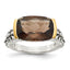 Shey Couture Sterling Silver with 14K Accent Antiqued Cushion Checkerboard Smoky Quartz Ring