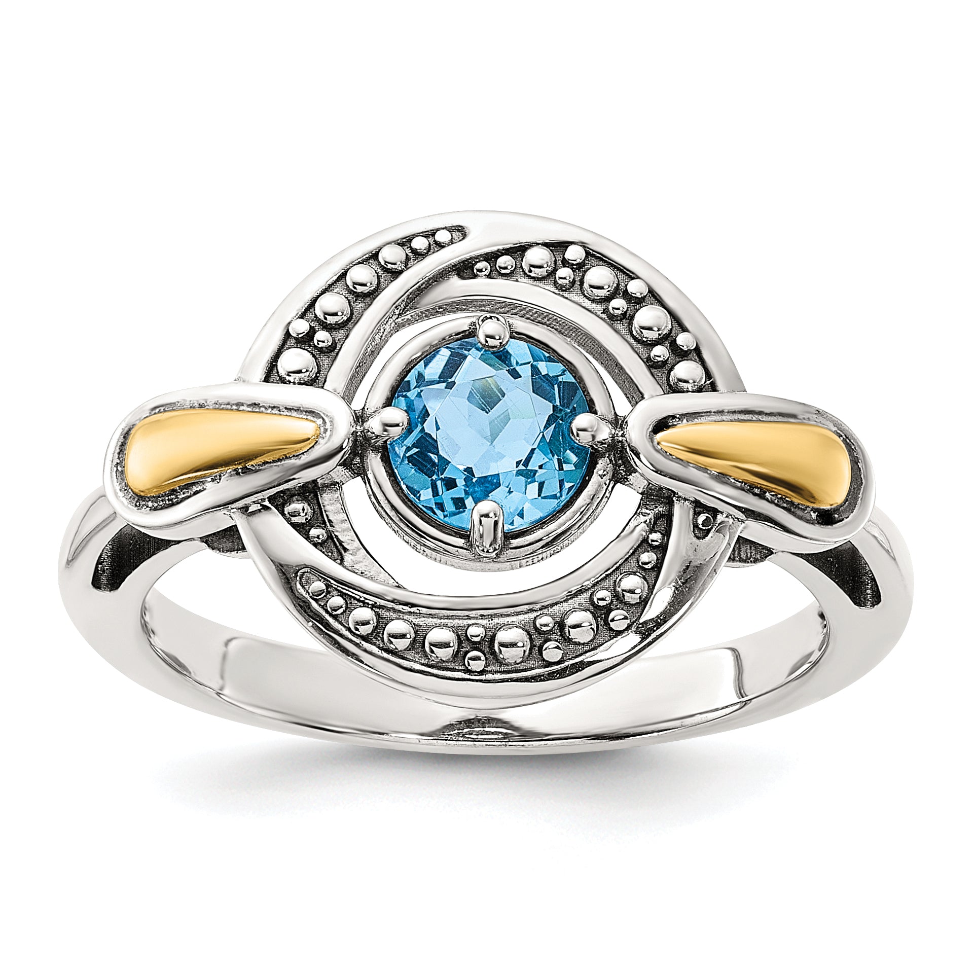 Shey Couture Sterling Silver Antiqued with 14k Accent Light Swiss Blue Topaz Ring