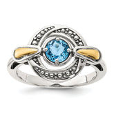 Shey Couture Sterling Silver Antiqued with 14k Accent Light Swiss Blue Topaz Ring