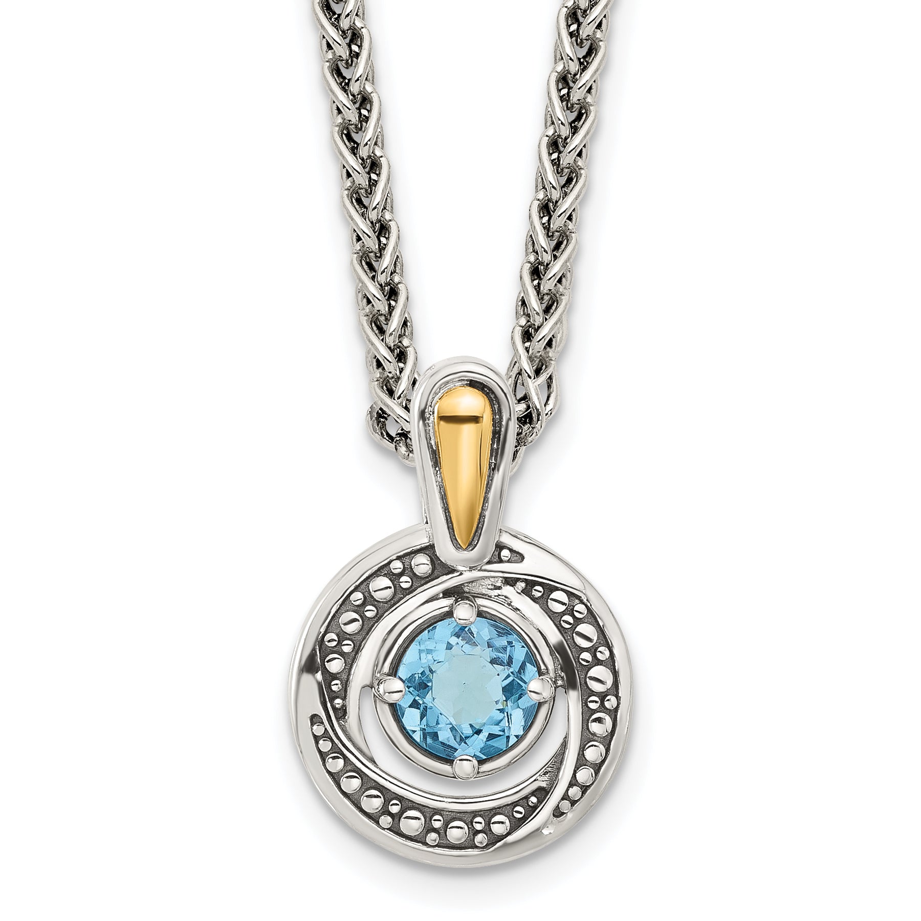 Shey Couture Sterling Silver Antiqued with 14k Accent Light Swiss Blue Topaz 18 inch Necklace
