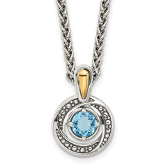 Shey Couture Sterling Silver Antiqued with 14k Accent Light Swiss Blue Topaz 18 inch Necklace