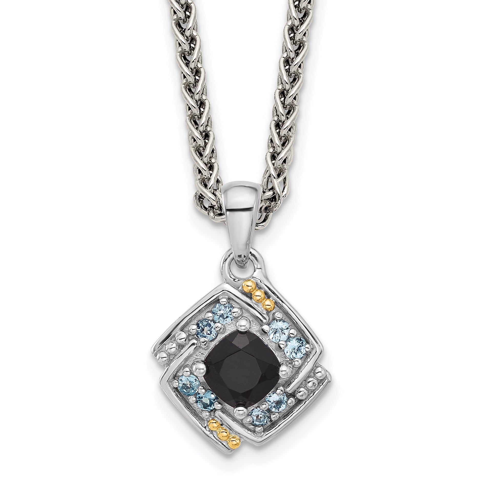 Shey Couture Sterling Silver Rhodium-Rhodium-Plated with 14k Accent .49 Onyx and .16 Swiss Blue Topaz 18 inch Necklace