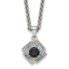 Shey Couture Sterling Silver Rhodium-Rhodium-Plated with 14k Accent .49 Onyx and .16 Swiss Blue Topaz 18 inch Necklace