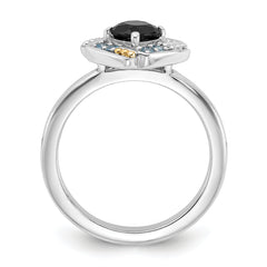 Shey Couture Sterling Silver Rhodium-plated with 14k Accent .50 Onyx and .16 Swiss Blue Topaz Ring
