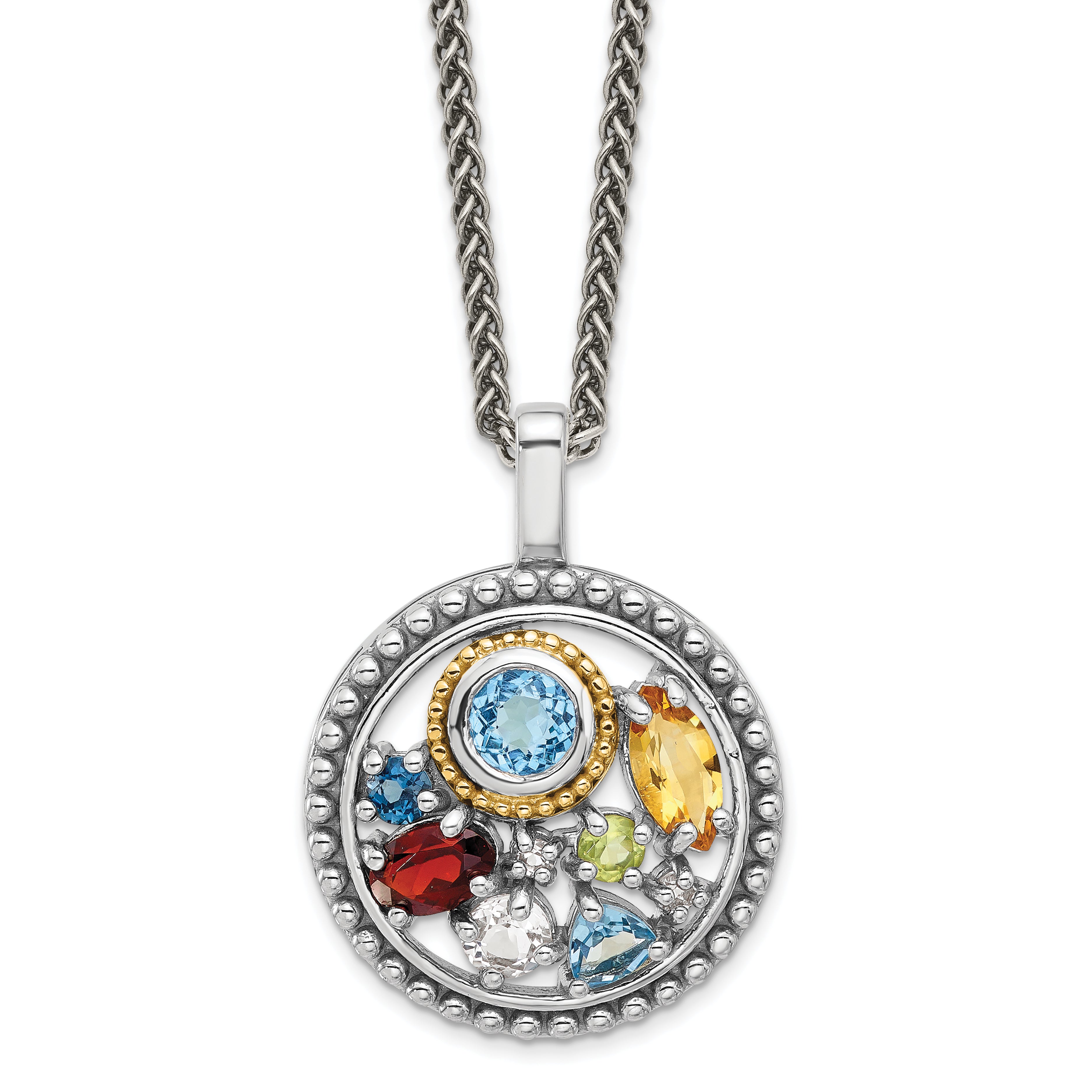 Shey Couture Sterling Silver Rhodium-Rhodium-Plated with 14k Accent .43 Citrine/.93 Swiss Blue Topaz/.14 Light Blue Topaz/.13 Peridot 18 inch Necklace