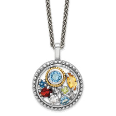 Shey Couture Sterling Silver Rhodium-Rhodium-Plated with 14k Accent .43 Citrine/.93 Swiss Blue Topaz/.14 Light Blue Topaz/.13 Peridot 18 inch Necklace