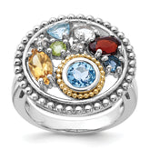 Shey Couture Sterling Silver Rh-plated w/14k Accent .47Citrine/.93Swiss Blue Topaz/.15Light Blue Topaz/.13Peridot/.67Garnet/.39Wht Topaz Ring