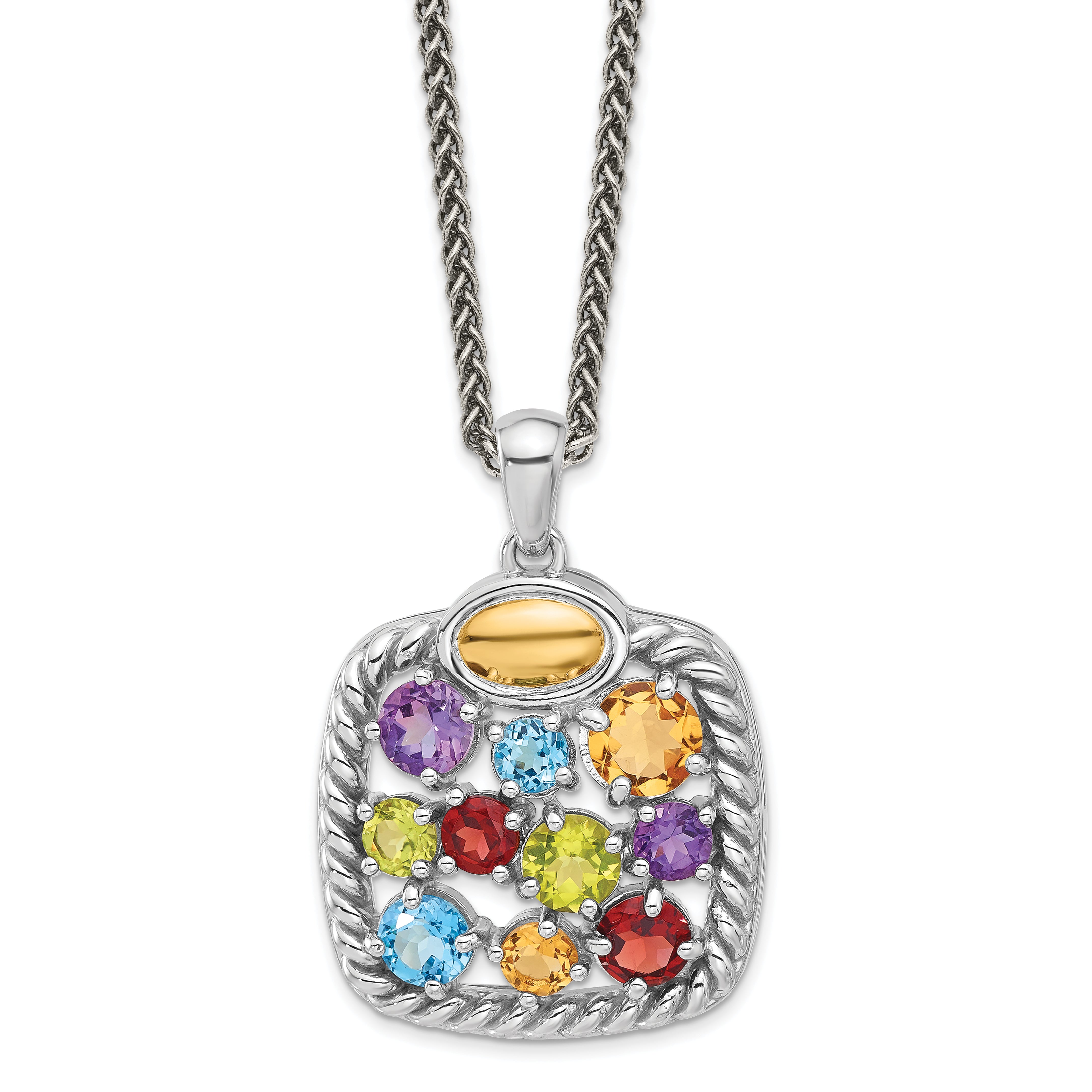 Shey Couture Sterling Silver Rhodium-Rhodium-Plated with 14k Accent  .9 Citrine/.77 Amethyst/.84 Swiss Blue Topaz/.83 Peridot 18 inch Necklace