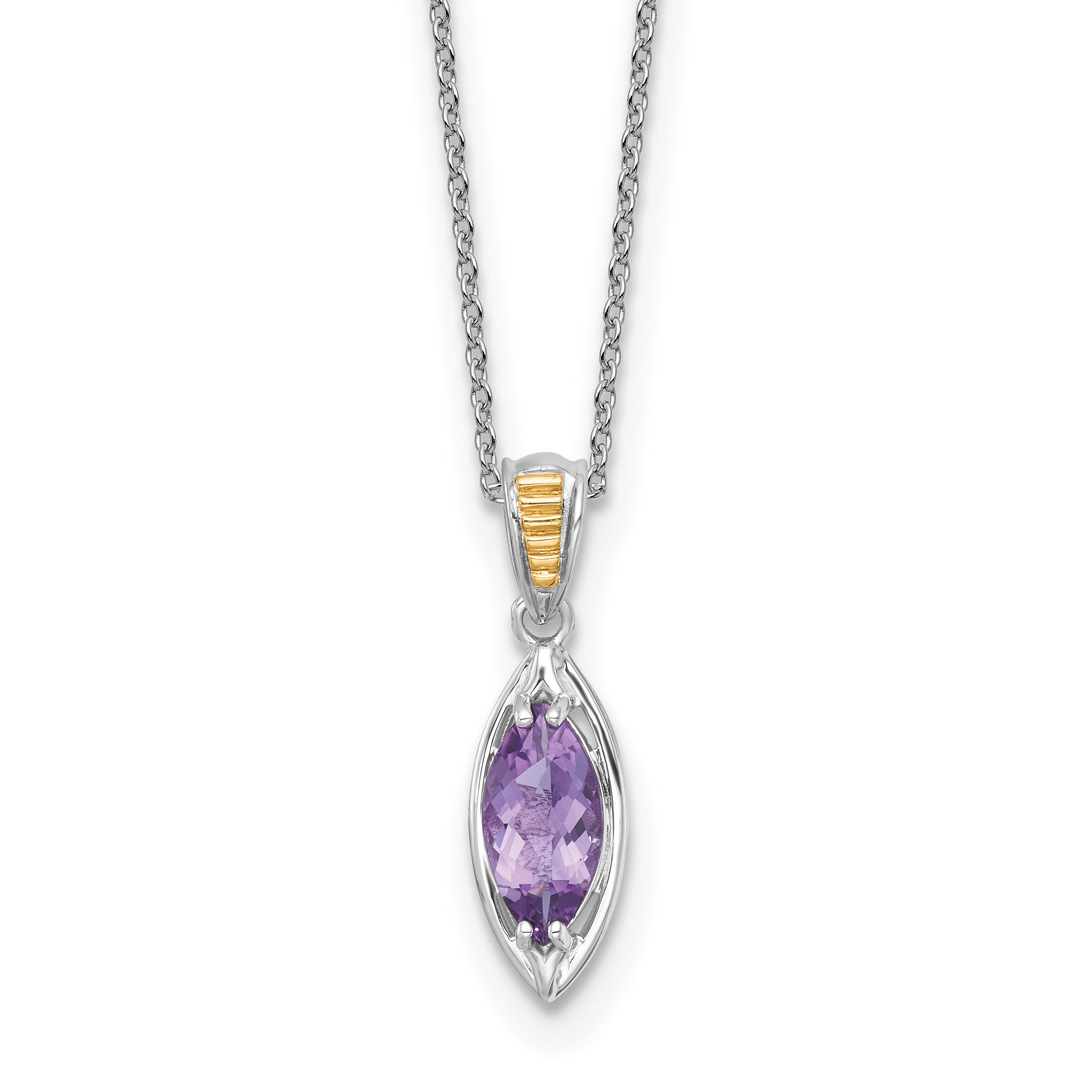 Shey Couture Sterling Silver Rhodium-plated with 14k Accent Marquise Amethyst Navette 18 inch with 2 inch Extension Necklace
