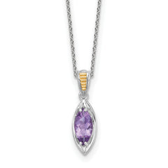 Shey Couture Sterling Silver Rhodium-plated with 14k Accent Marquise Amethyst Navette 18 inch with 2 inch Extension Necklace