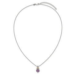 Shey Couture Sterling Silver Rhodium-plated w/14k Accent Checker-cut Cushion Amethyst and .04ct Diamond 18 inch with 2 inch Extension Necklace