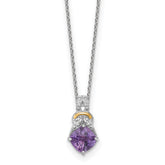 Shey Couture Sterling Silver Rhodium-plated w/14k Accent Checker-cut Cushion Amethyst and .04ct Diamond 18 inch with 2 inch Extension Necklace