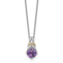 Shey Couture Sterling Silver Rhodium-plated w/14k Accent Checker-cut Cushion Amethyst and .04ct Diamond 18 inch with 2 inch Extension Necklace