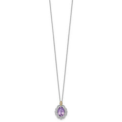 Shey Couture Sterling Silver Rhodium-plated with 14k Accent Oval Amethyst 18 inch with 2 inch Extension Vintage Necklace