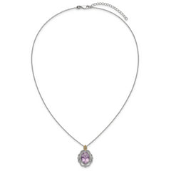 Shey Couture Sterling Silver Rhodium-plated with 14k Accent Oval Amethyst 18 inch with 2 inch Extension Vintage Necklace