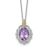 Shey Couture Sterling Silver Rhodium-plated with 14k Accent Oval Amethyst 18 inch with 2 inch Extension Vintage Necklace