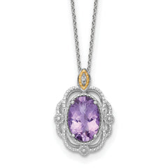 Shey Couture Sterling Silver Rhodium-plated with 14k Accent Oval Amethyst 18 inch with 2 inch Extension Vintage Necklace