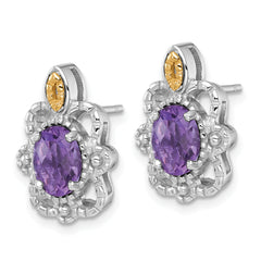 Shey Couture Sterling Silver Rhodium-plated with 14k Accent Oval Amethyst Vintage Post Earrings