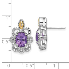 Shey Couture Sterling Silver Rhodium-plated with 14k Accent Oval Amethyst Vintage Post Earrings
