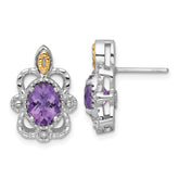 Shey Couture Sterling Silver Rhodium-plated with 14k Accent Oval Amethyst Vintage Post Earrings
